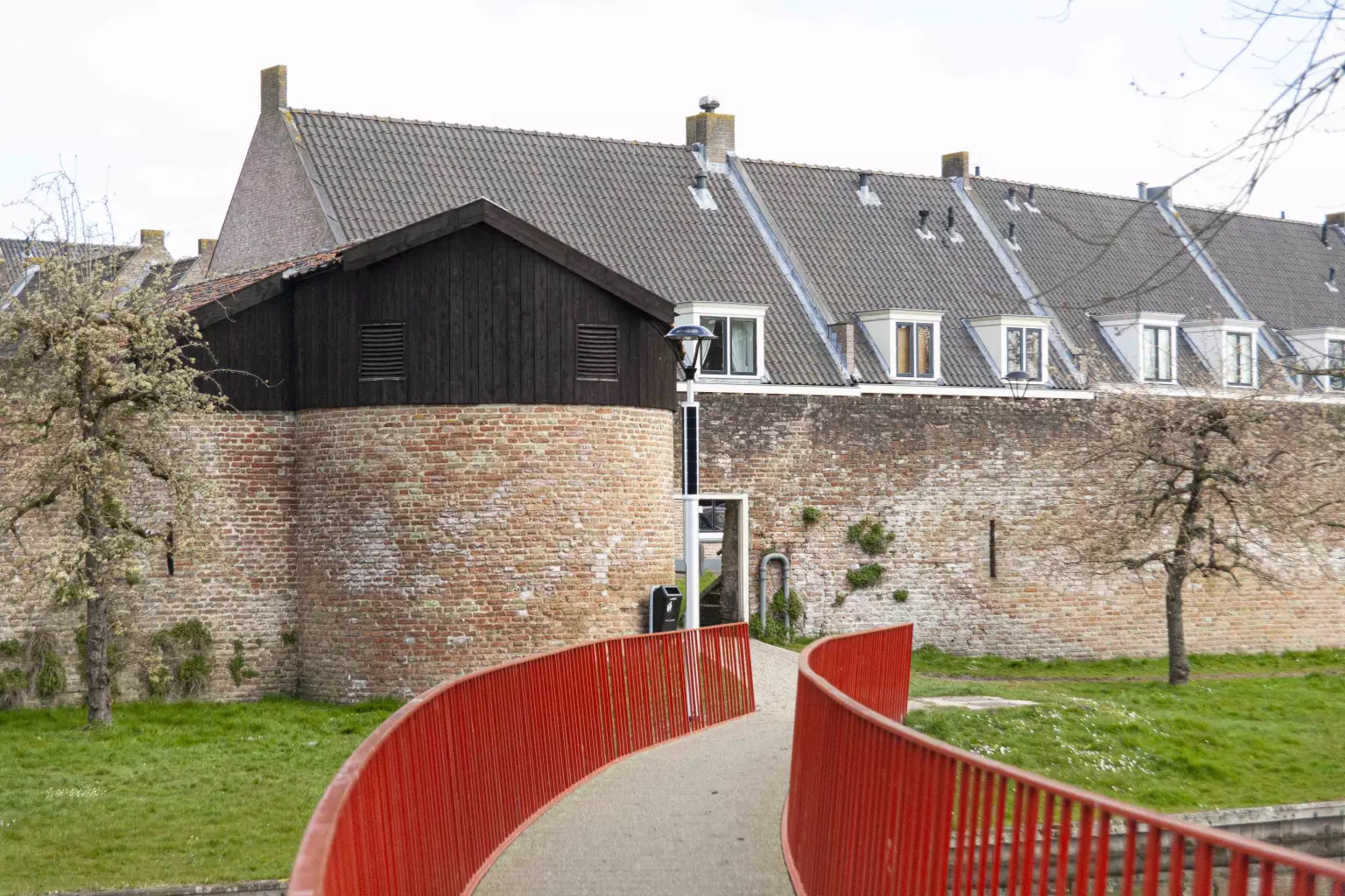 Solar pathway light post at Vianen Solar pathway lighting in Vianen next to citywall
