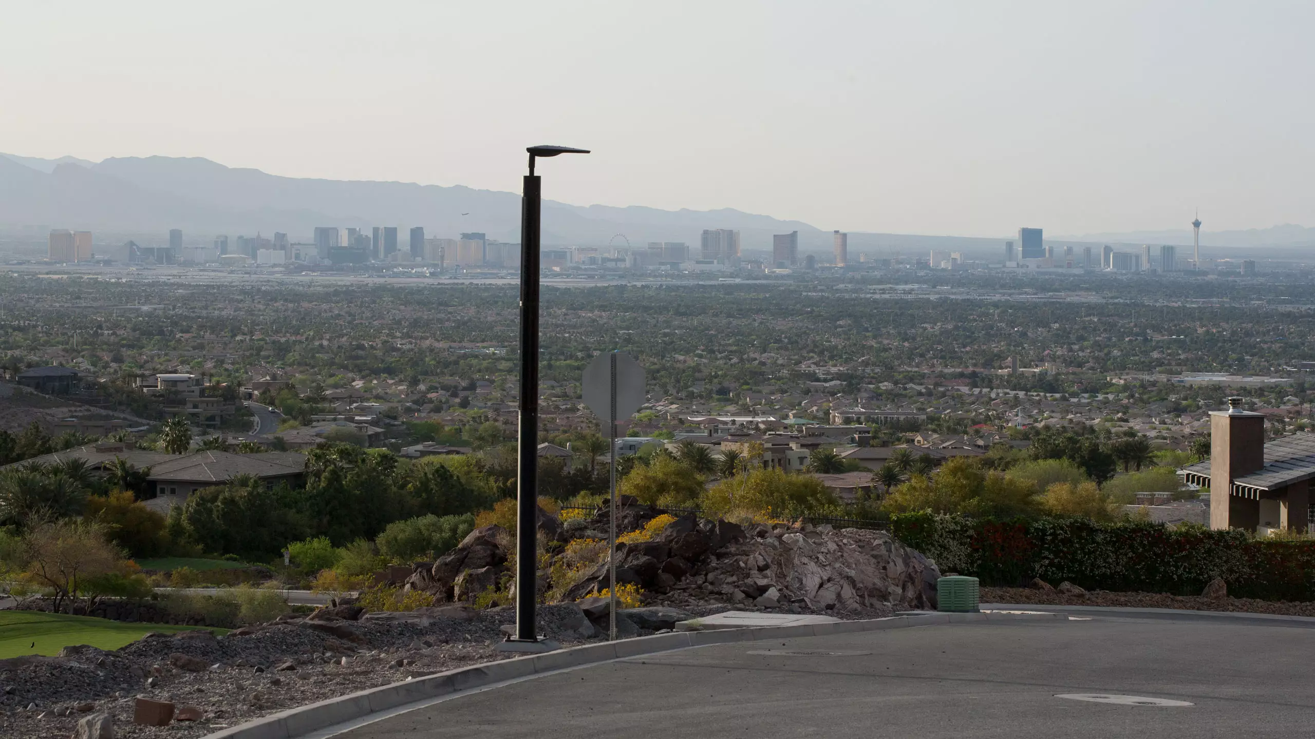 Soluxio solar pathway lighting with view on skyline Las Vegas Strip Soluxio solar pathway lighting with view on skyline Las Vegas Strip