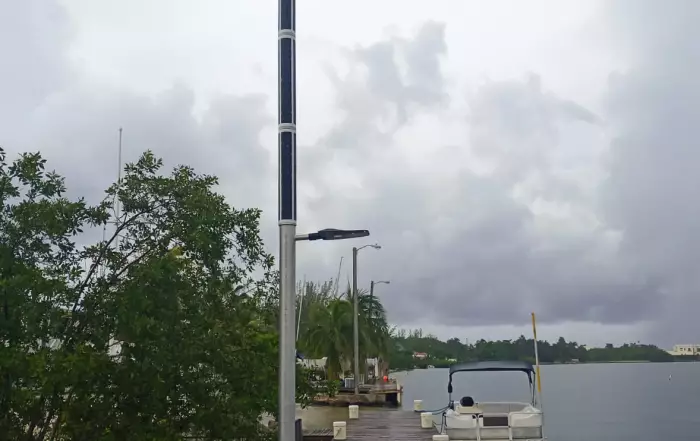 Marina sea turtle-friendly lighting solar powered on a jettylar powered on a jetty