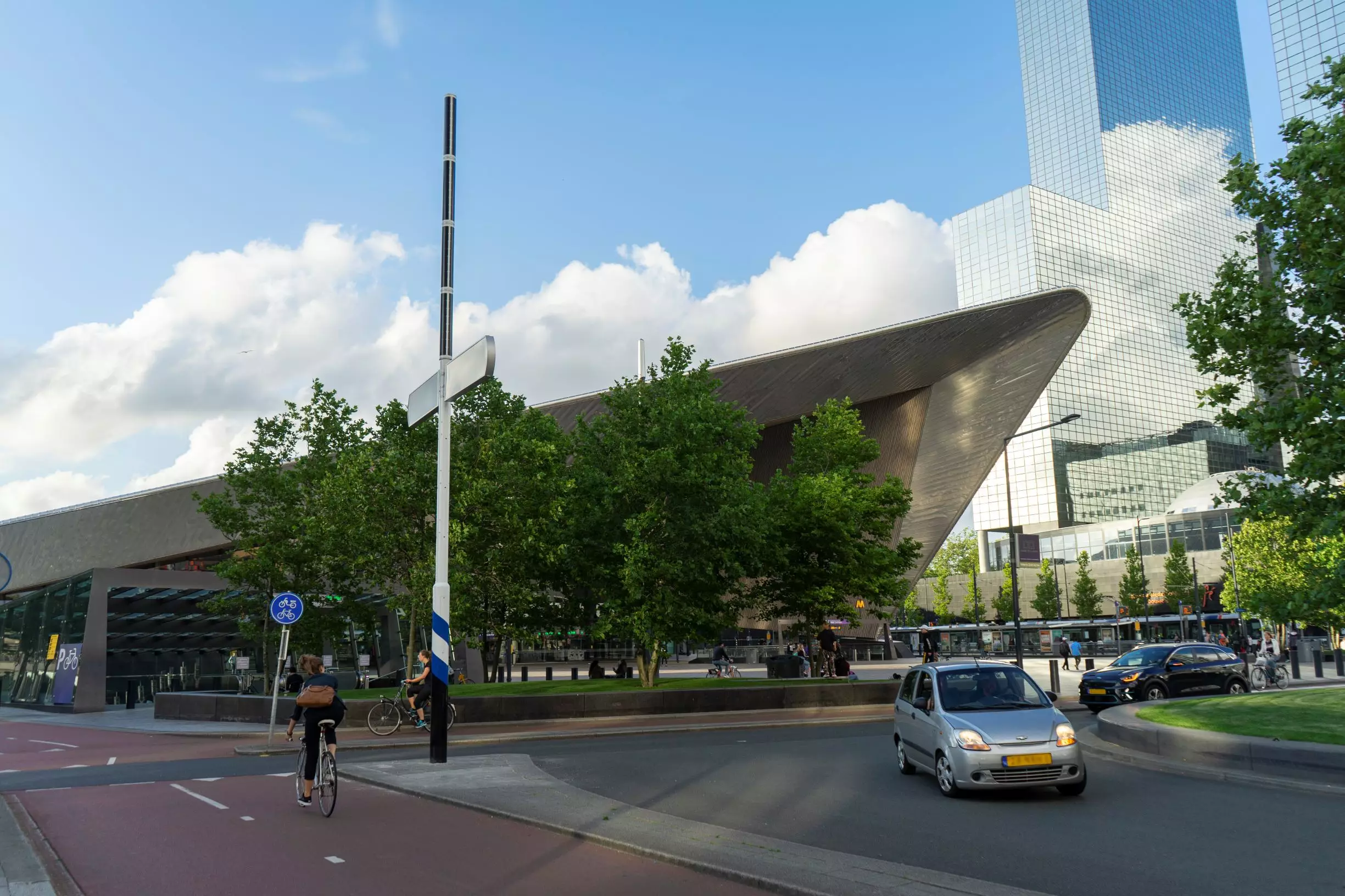 Solar powered road sign at Rotterdam's Central Station